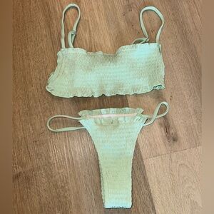Zaful Light Green Ruffled Bikini Set